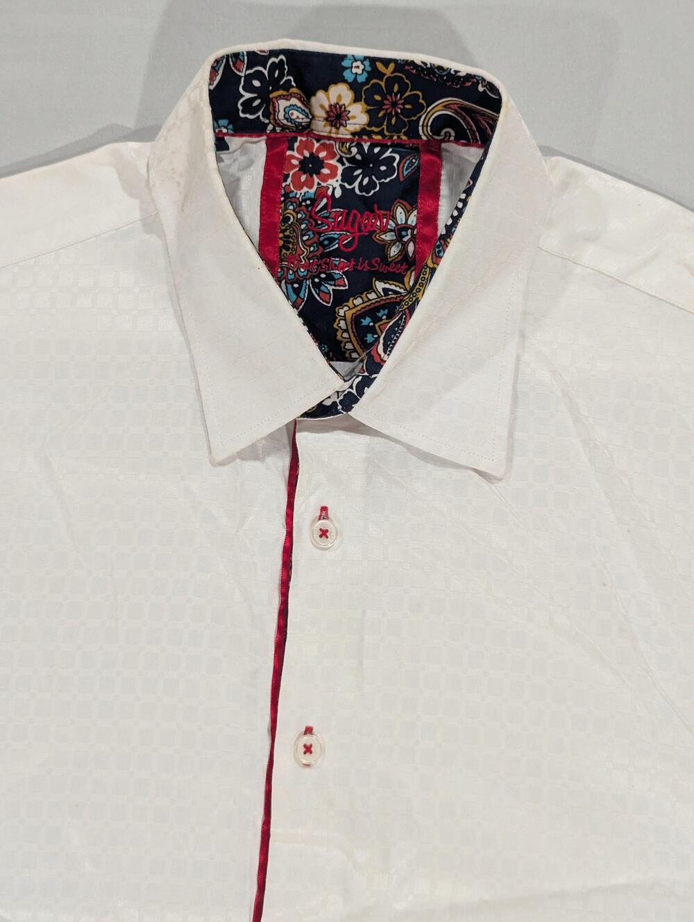 Sugar Shirt Mens Lg White Check Long Sleeve Button Up Contrast Trim Dress